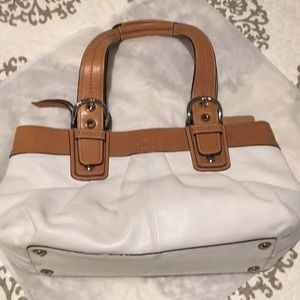 White and tan leather Authentic Coach shoulder bag